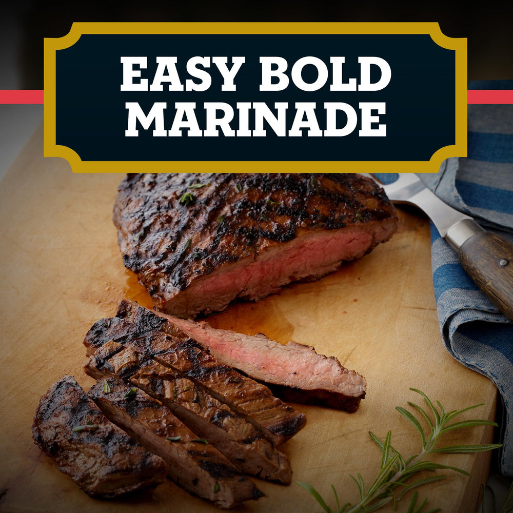 Pouring A.1. New York Steakhouse Marinade for quick flavor infusion