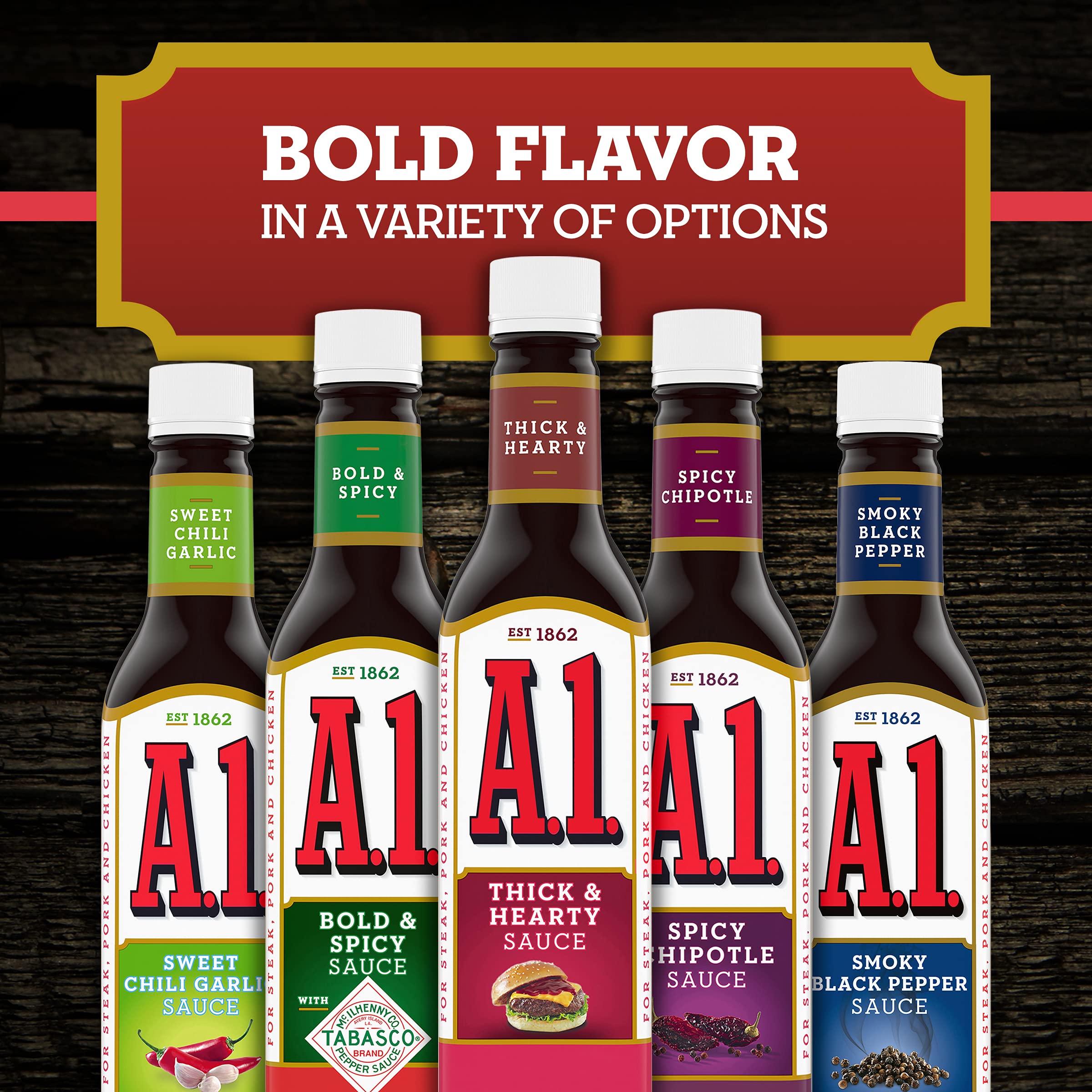 A1 Thick and Hearty Steak Sauce family dinner setting.