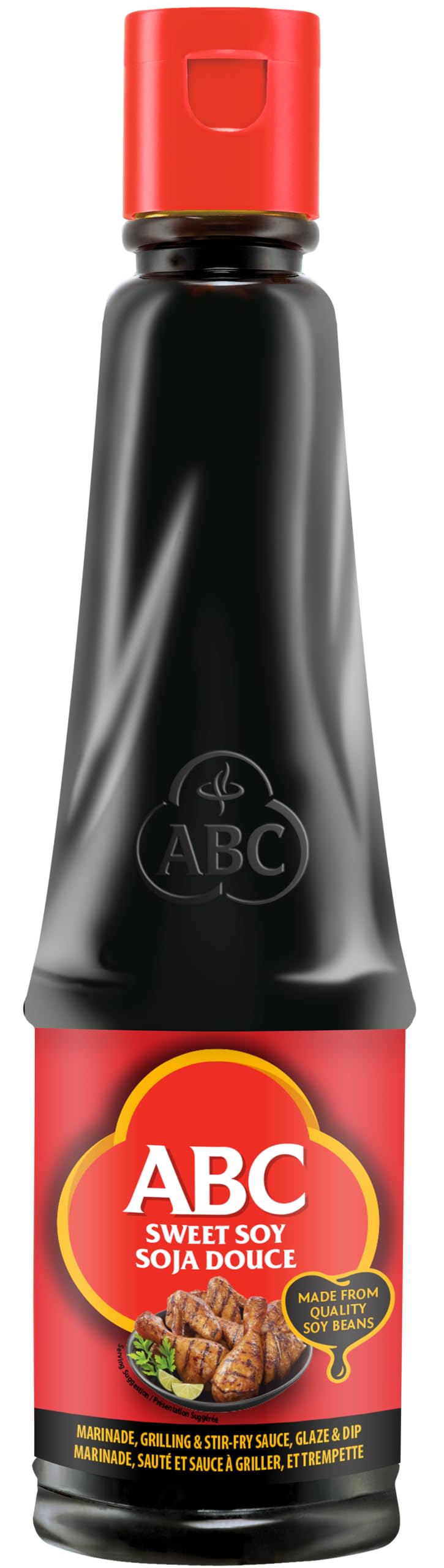 ABC Sweet Soy bottle with rich caramel color, ideal for marinades.