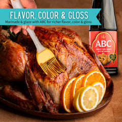 ABC Sweet Soy beside a sizzling stir-fry pan for depth.