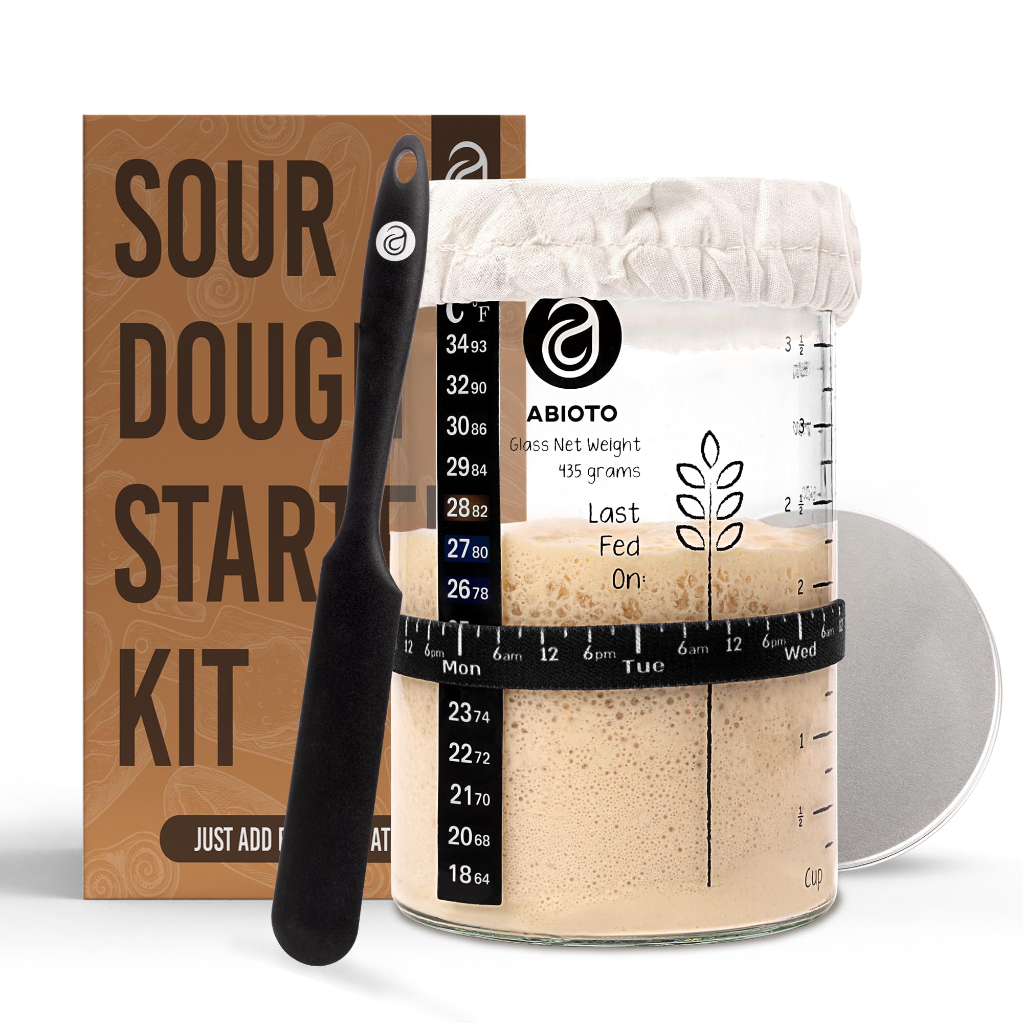 ABIOTO sourdough starter jar wide mouth for easy feeding and cleaning