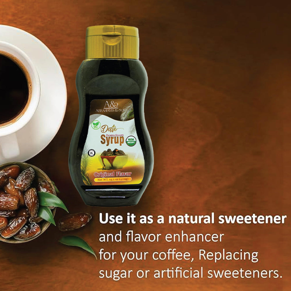 Dessert decoration with ABRAHAMS & SONS date syrup drizzle.