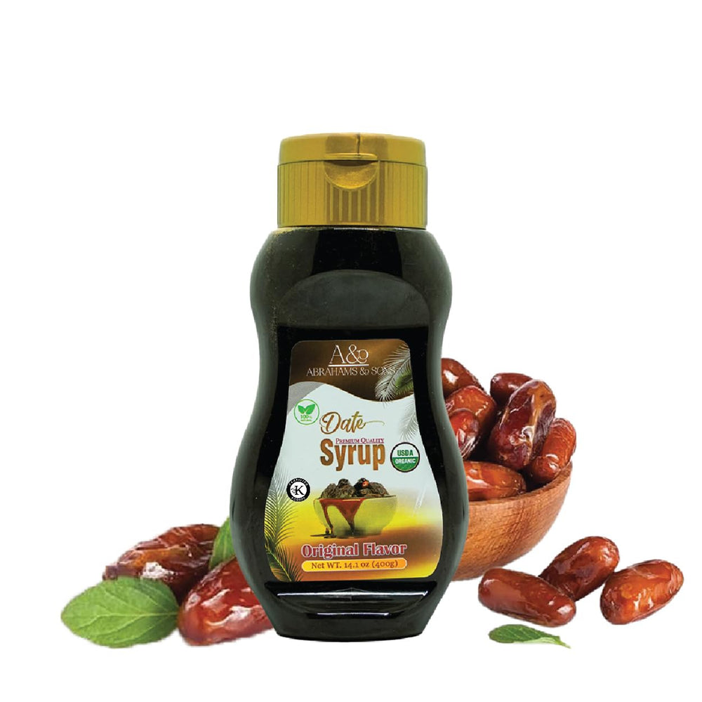 Warm kitchen scene with ABRAHAMS & SONS date syrup in recipes.