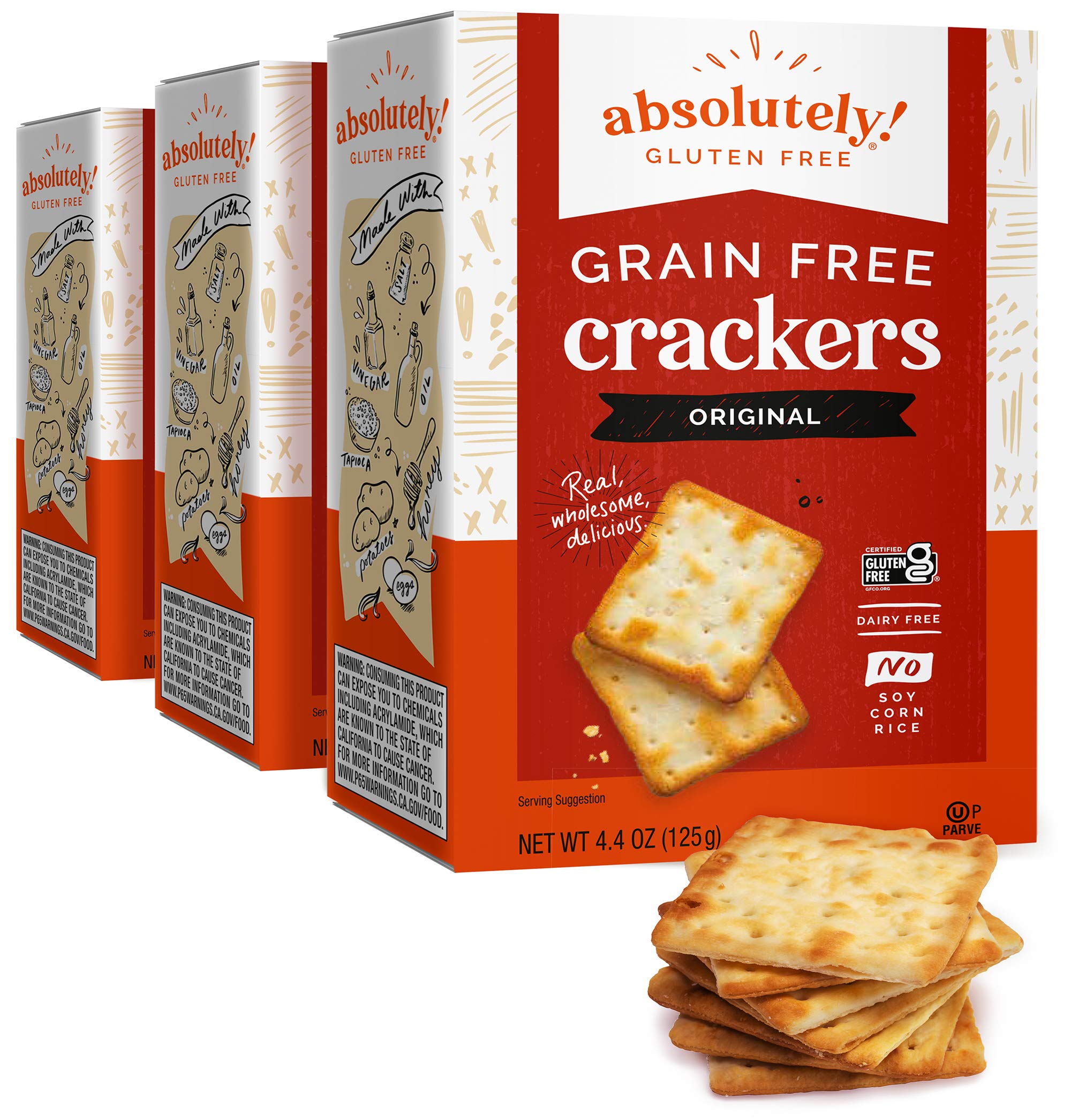 Absolutely Gluten Free Original Crackers pack shot showing a crisp, on-the-go snack.