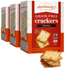 Absolutely Gluten Free Original Crackers pack shot showing a crisp, on-the-go snack.