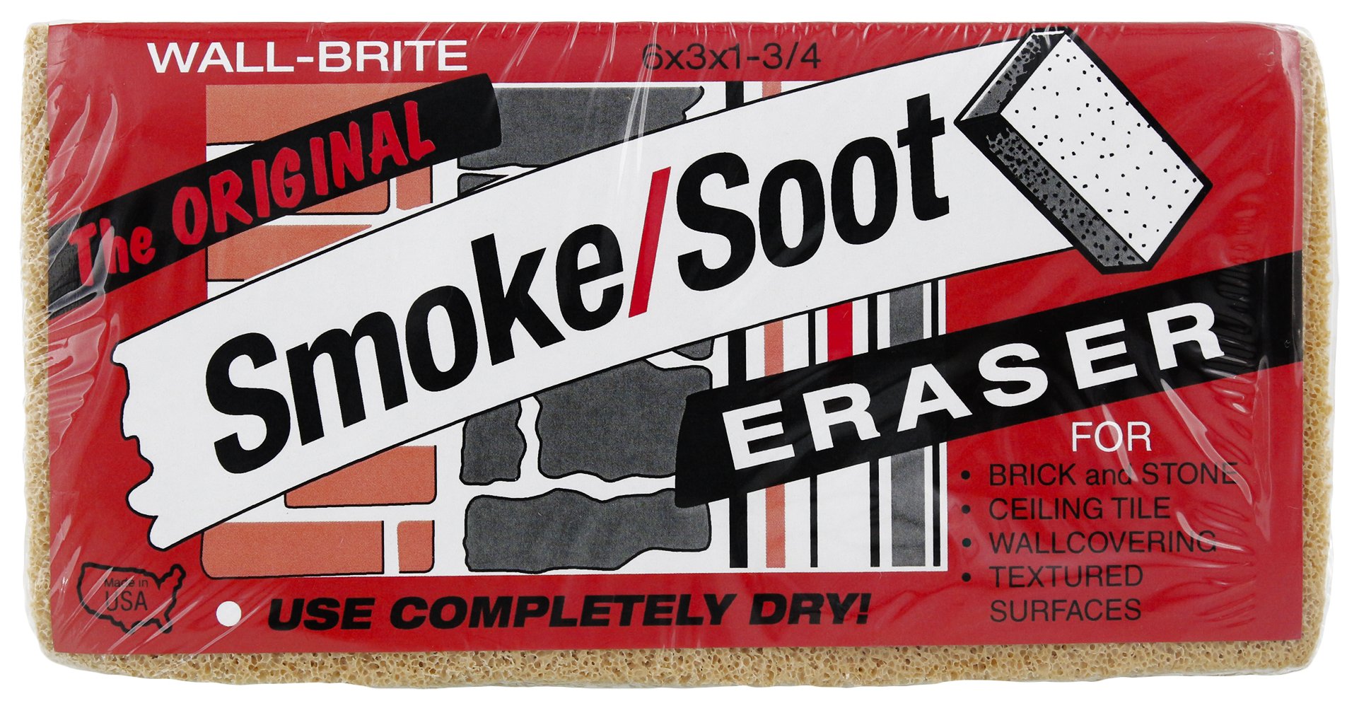Absorene Smoke Soot Eraser Sponge in-pack shown, removes soot from walls safely and effectively.