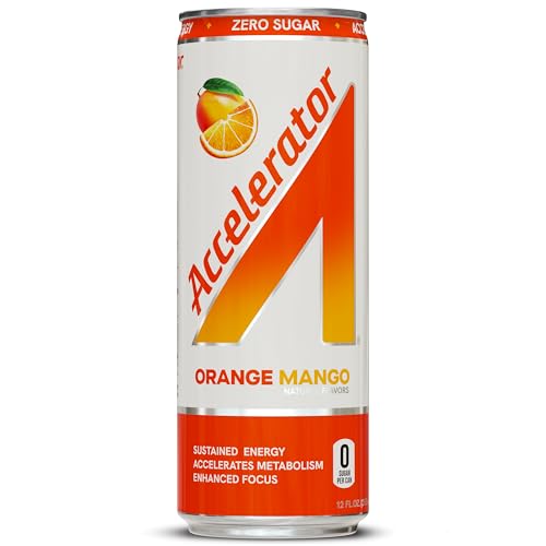 Accelerator Orange Mango can label close-up highlights zero sugar.