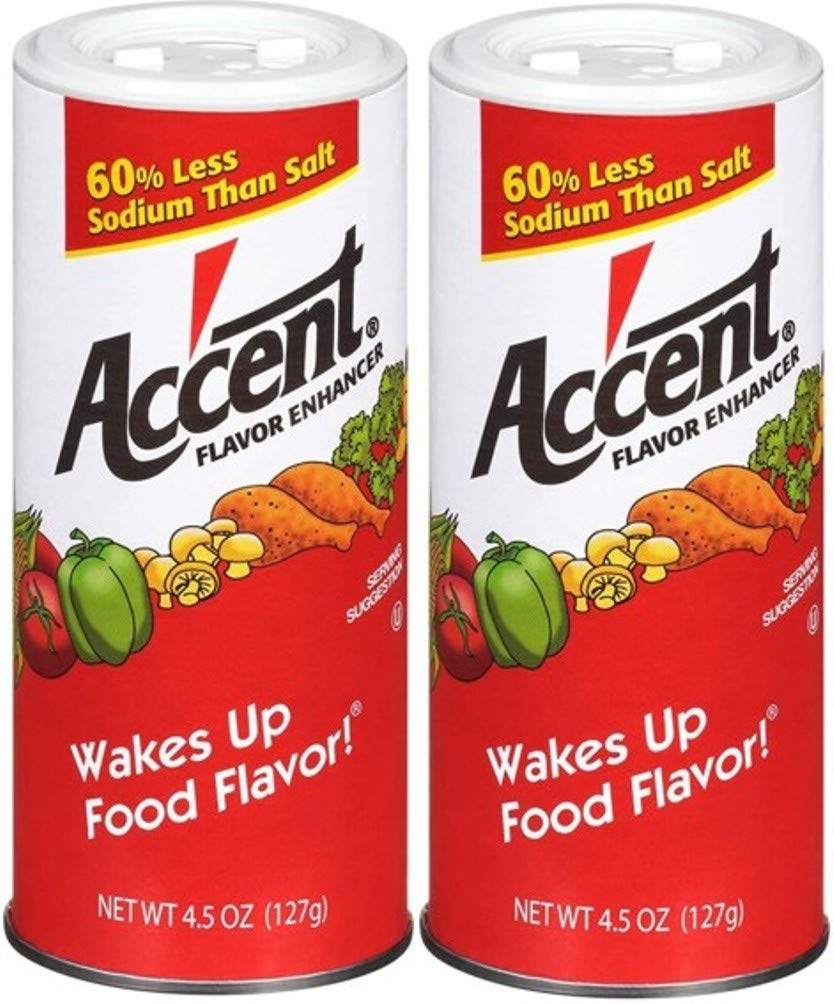 Ac'cent Flavor Enhancer two bottles on display, ready to elevate meats and vegetables with umami depth.