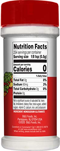 Ac'cent glutamate seasoning pour enhances meats and vegetables.