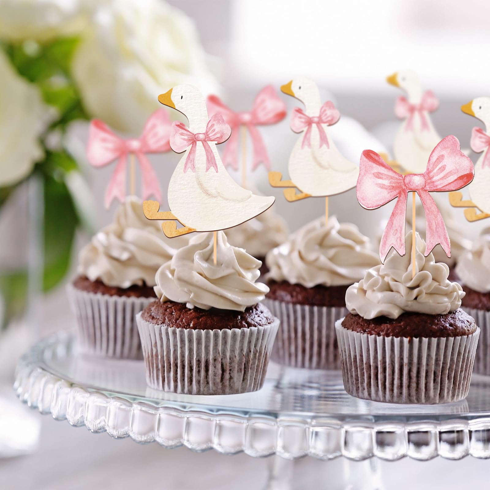 AceOrbit cupcake decorations 36-pcs frame cute goose designs for delightful party presentations.