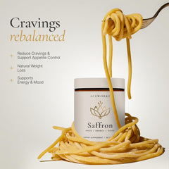 ACEWORKZ saffron capsules bottle with label details and energy-support potential.