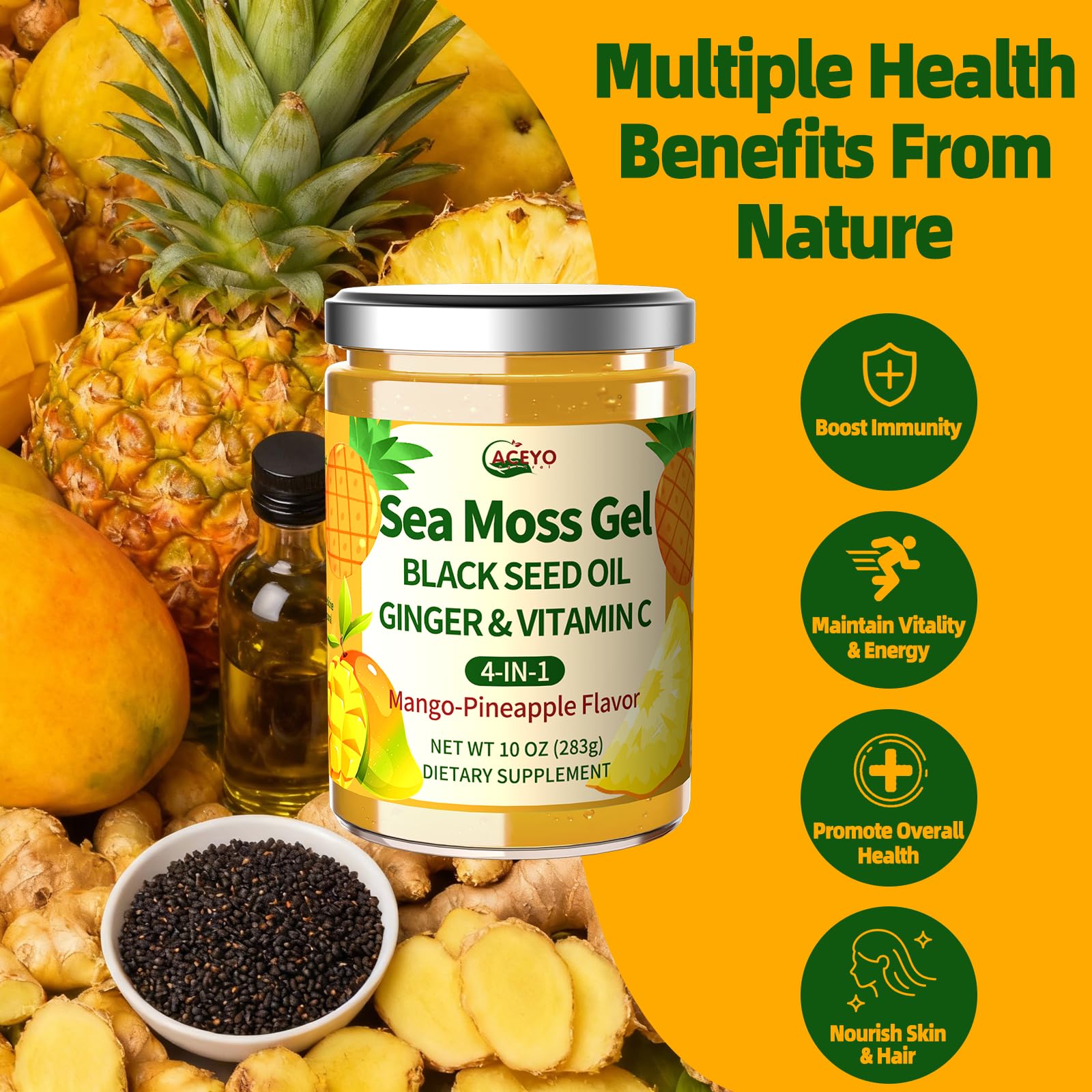 ACEYO Sea Moss Gel poured into a smoothie bowl for a quick boost.