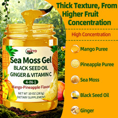 ACEYO Sea Moss Gel tropical-fruit mix jar shown for versatile recipe use.