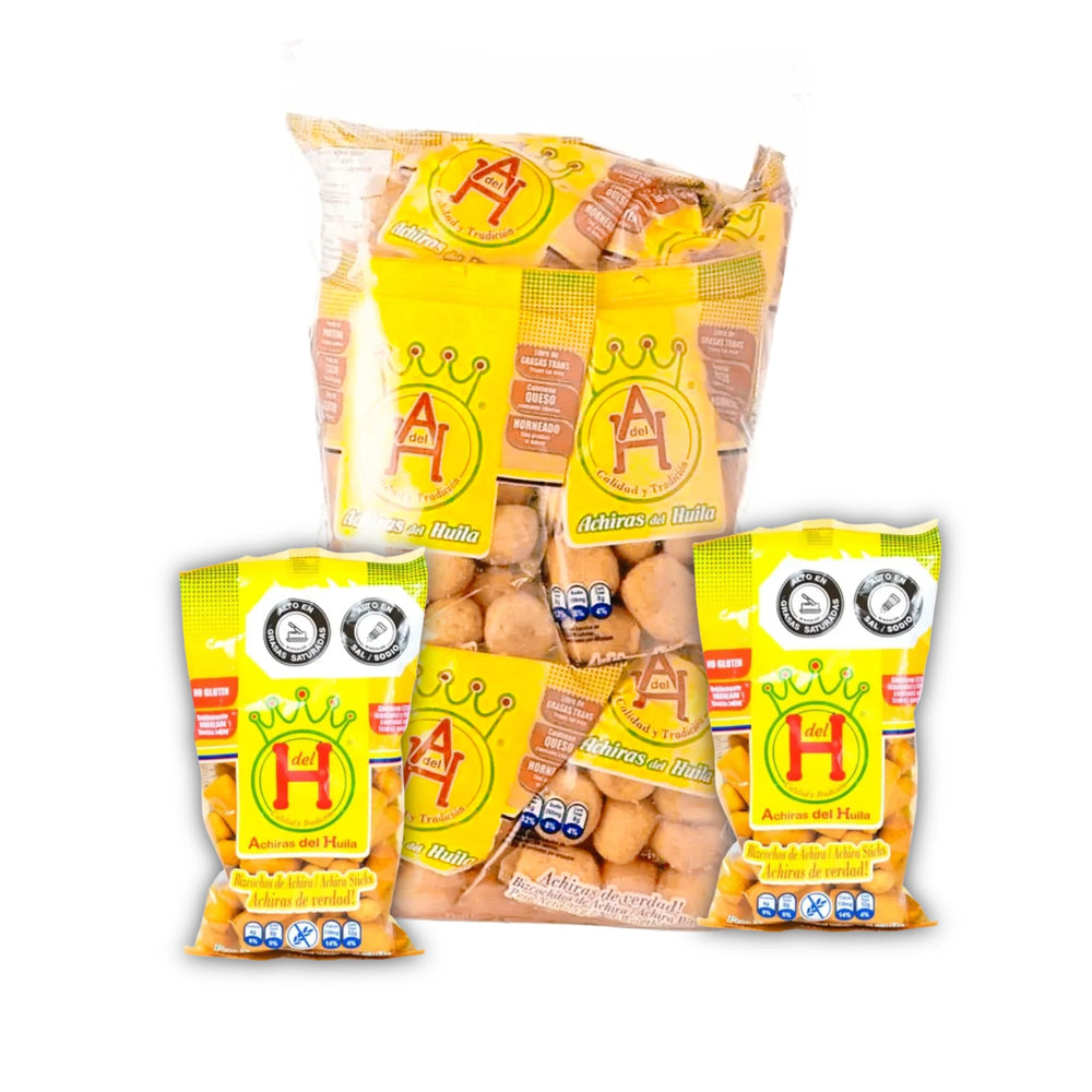 Achiras del Huila 12-pack bag, crispy gluten-free snack for on-the-go.