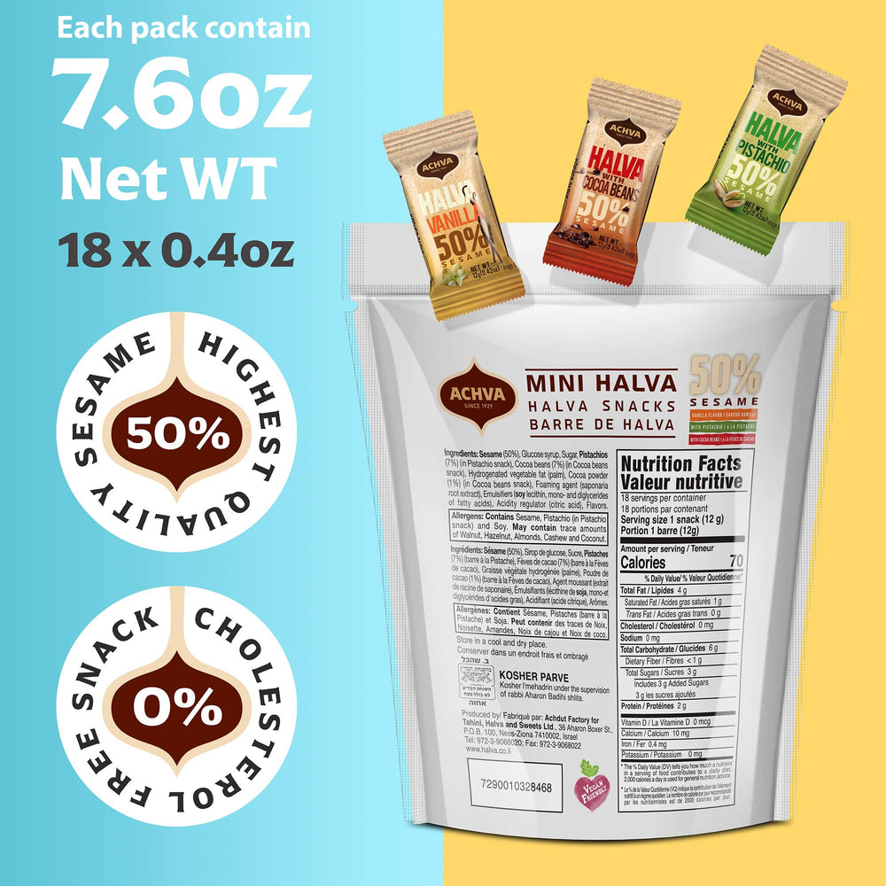 Gift-ready display of Achva Halva Mini Bars for sharing.