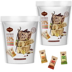 Achva Halva Mini Bars packaging shows three flavors for convenient vegan snacking.