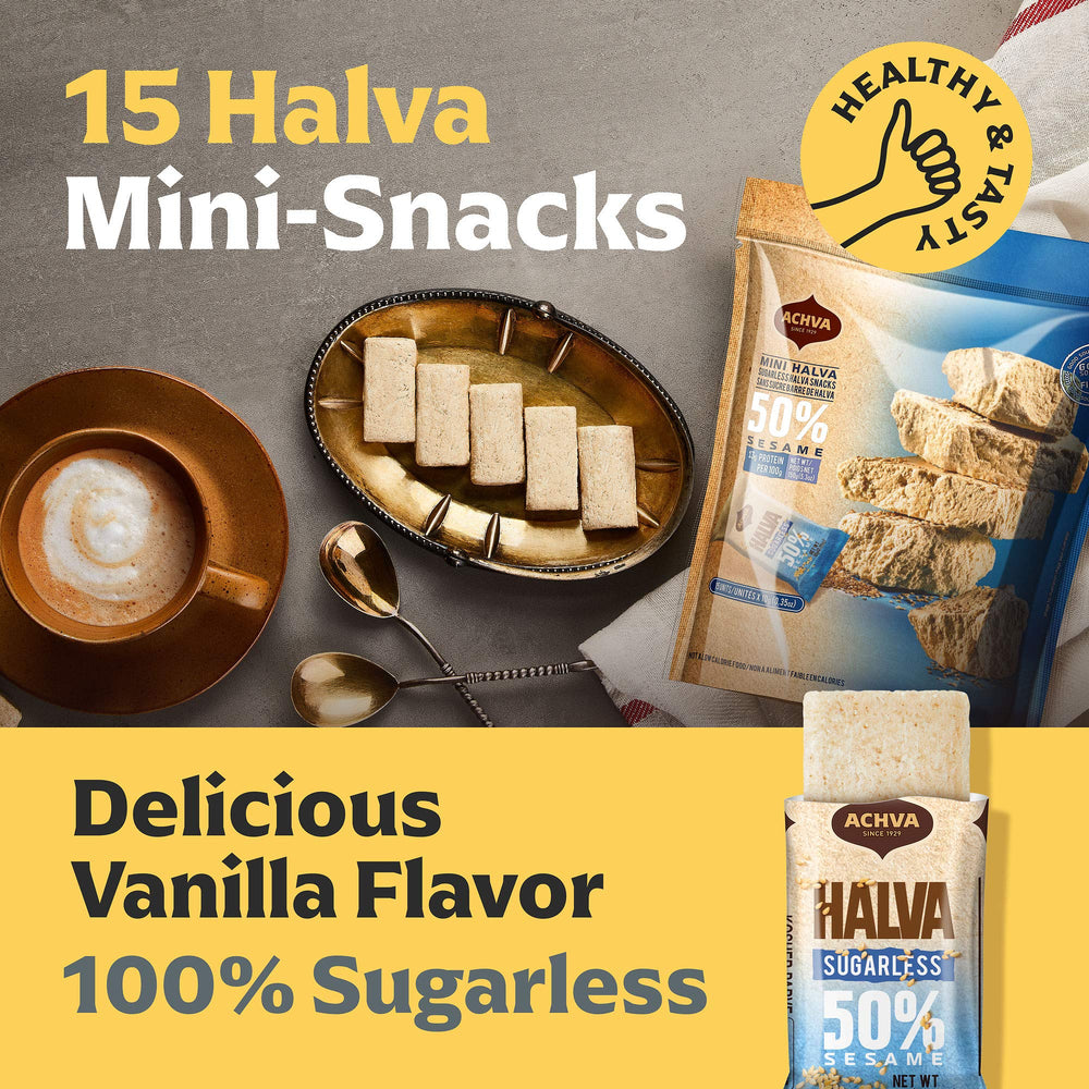 Achva Halva Mini Snacks vanilla wraps, individually wrapped for freshness and on-the-go snacking.