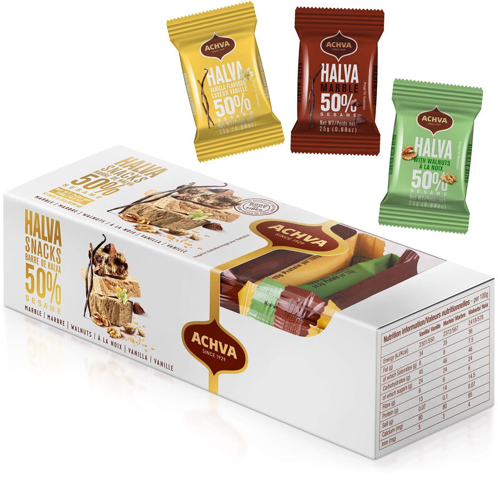 Achva Halva Snacks variety pack with three flavors for versatile snacking.