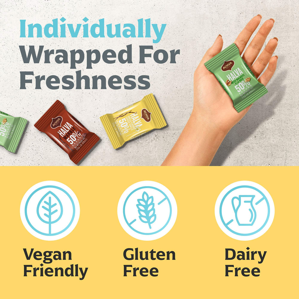 Achva kosher-certified halvah packaging indicating dairy-free status