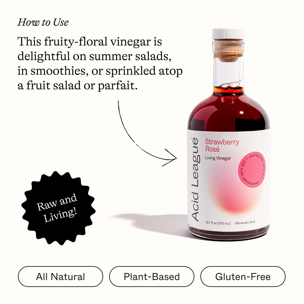 Drizzling Acid League Strawberry Rosé Living Vinegar over grilled salmon for tangy brightness.
