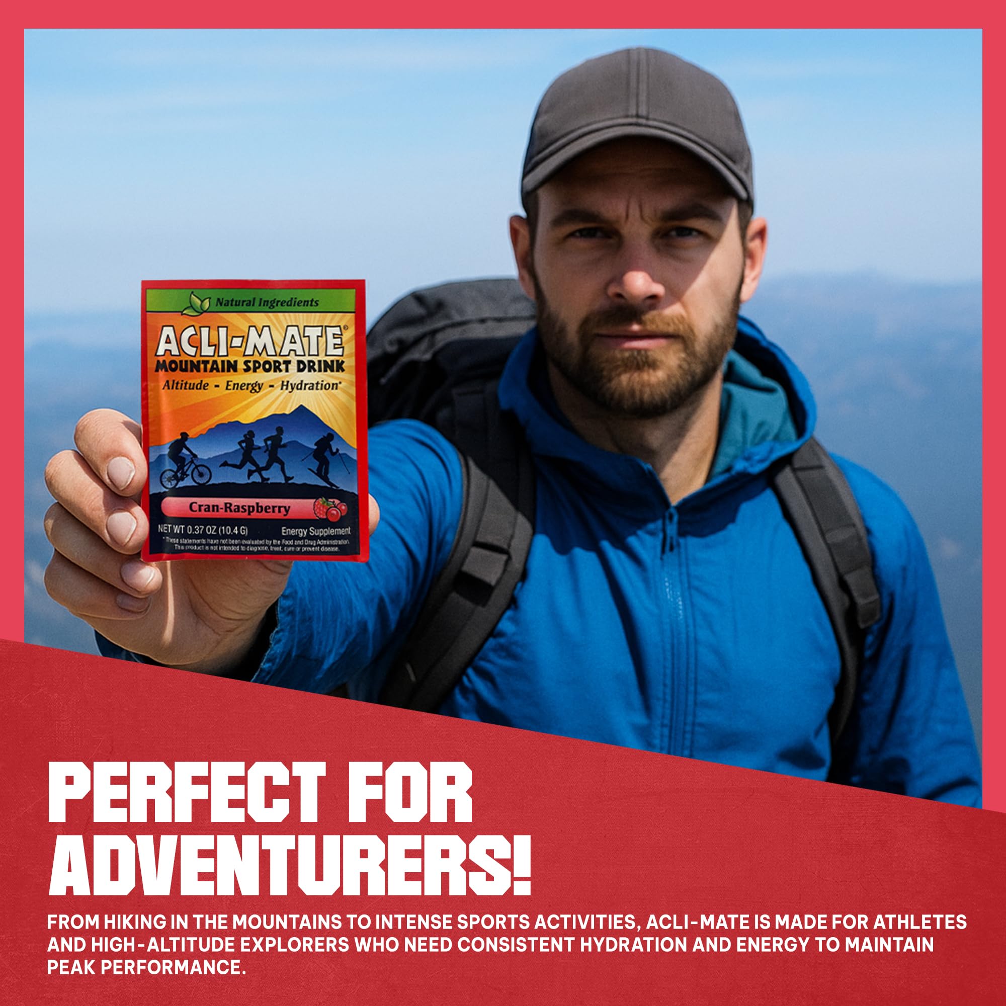 Athlete mixes Acli-Mate packets after a climb for rehydration and recovery.