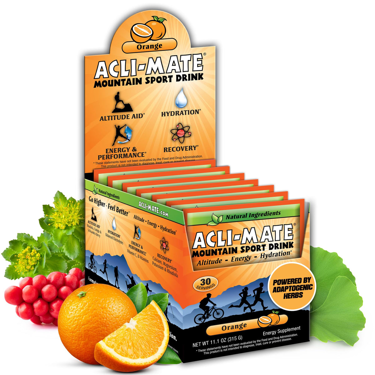 Acli-Mate mountain sport drink orange packet for high-altitude hydration and performance