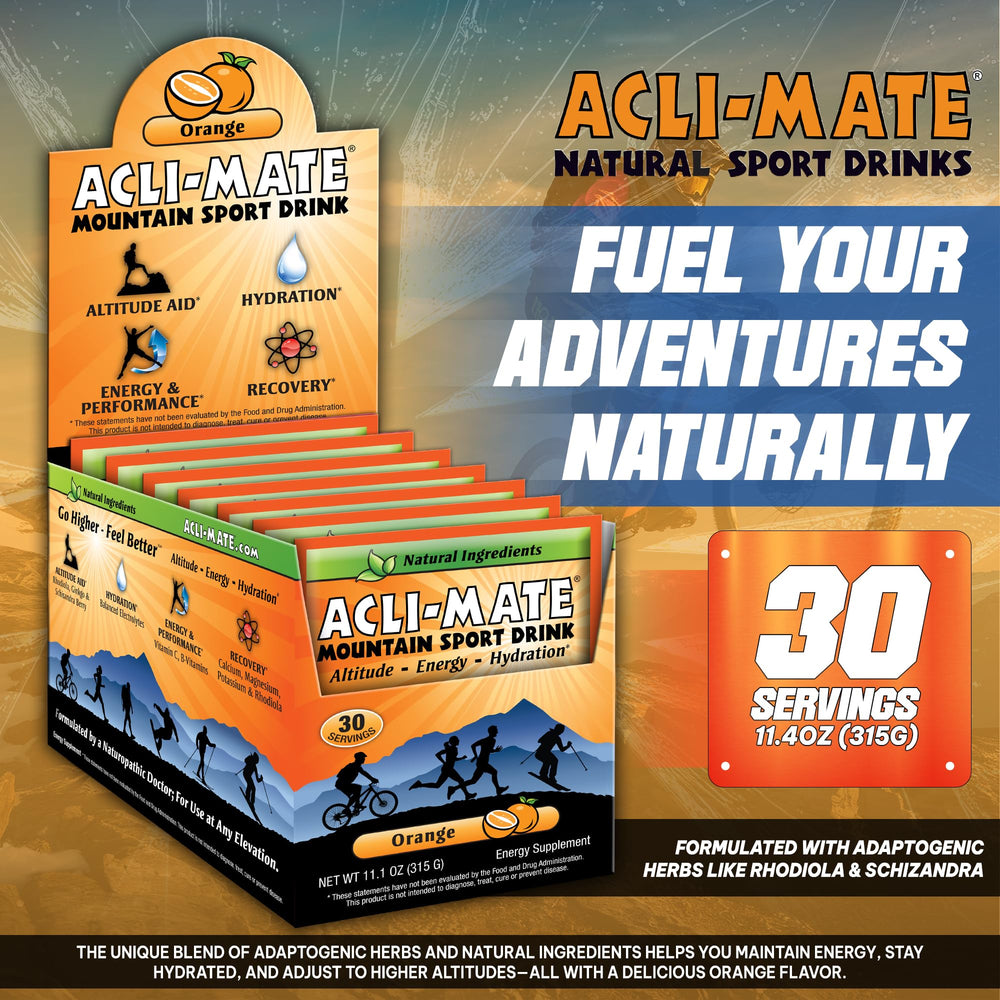 Acli-Mate orange powder pouring into water for quick electrolyte mix