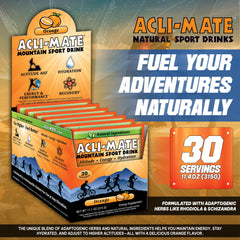Acli-Mate orange powder pouring into water for quick electrolyte mix