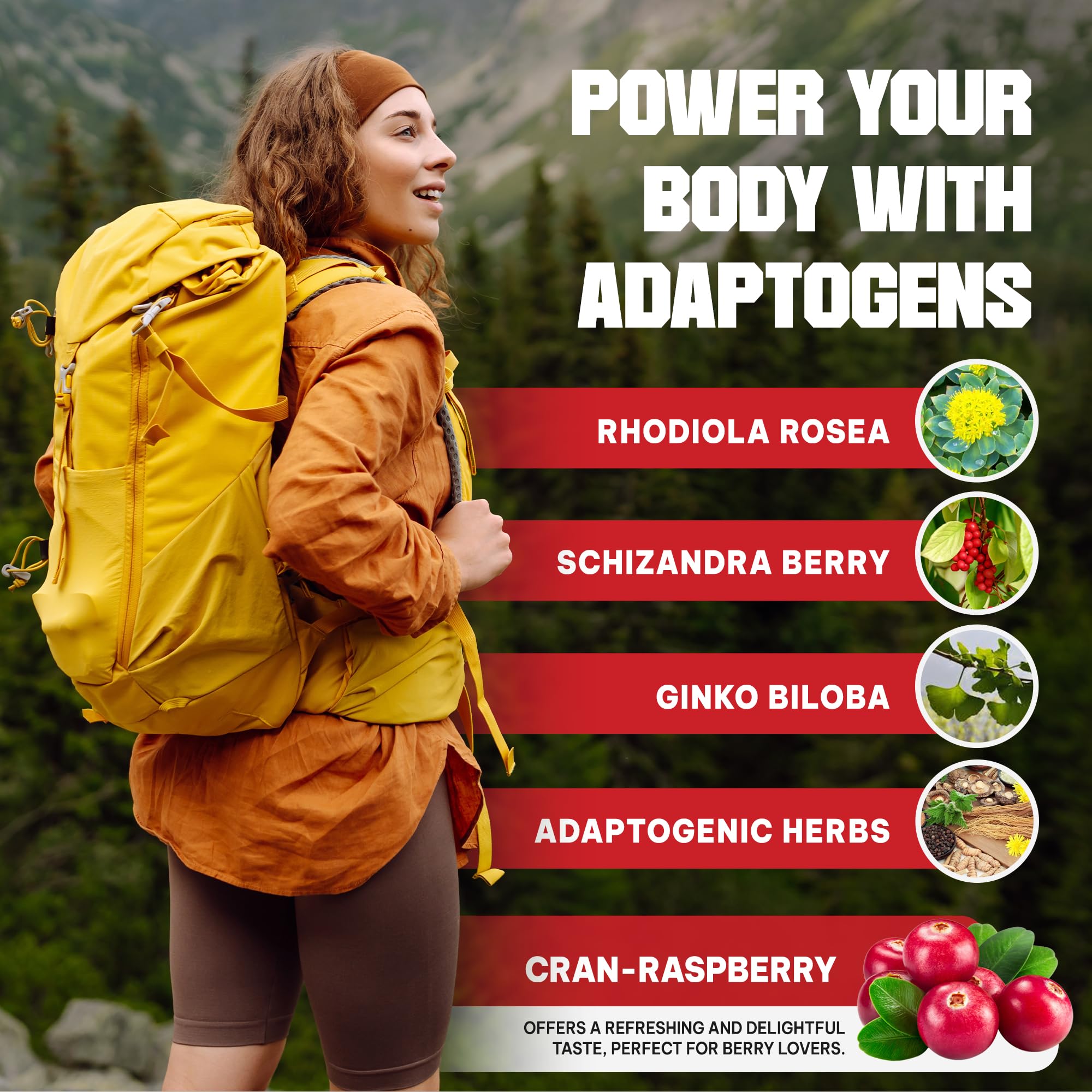 Trail-ready backpack with Acli-Mate packets for on-the-go hydration.