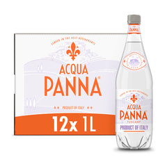 Acqua Panna 12-pack bottles, front view—ideal for elegant meals.