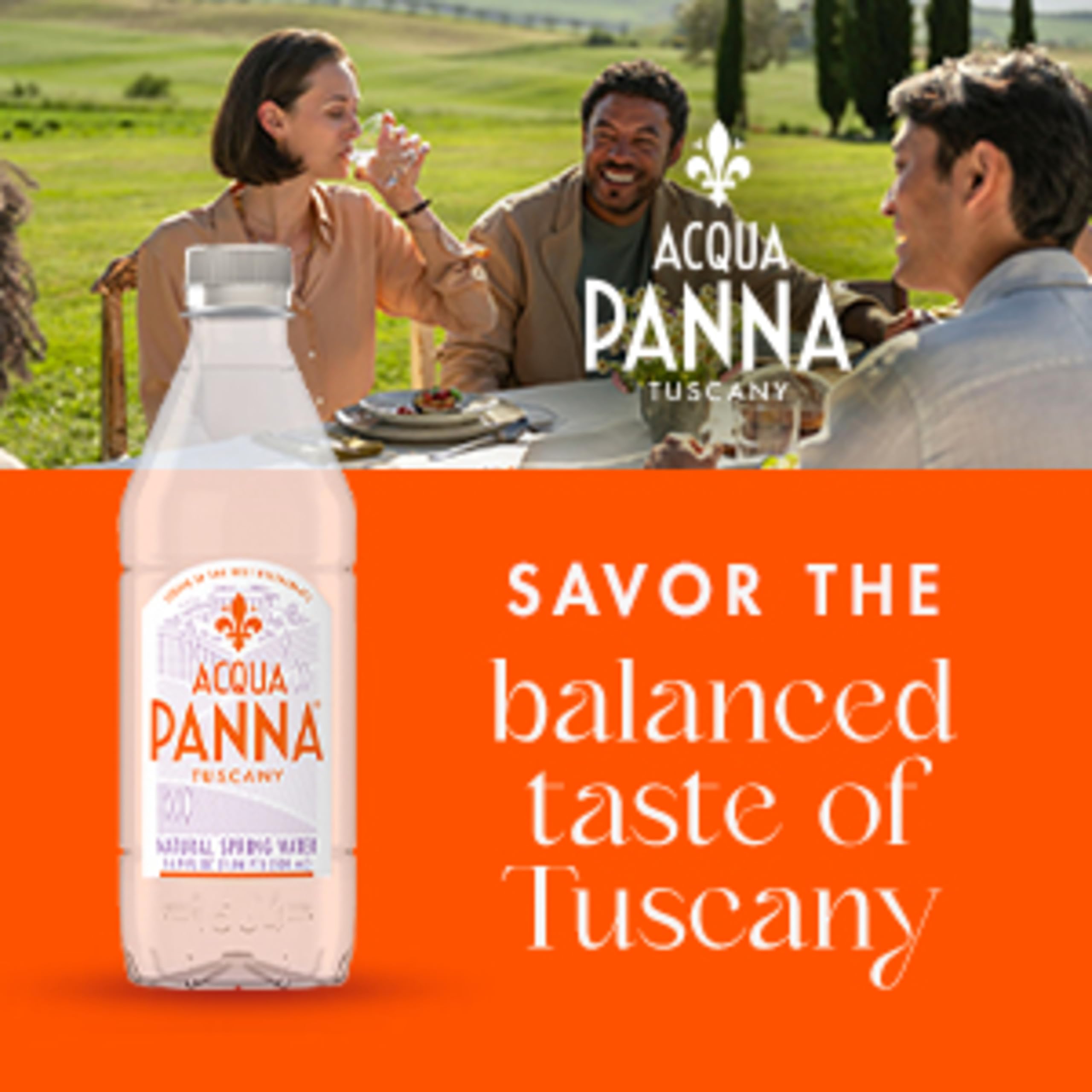 Acqua Panna glass serve highlights elegant presentation and meal hydration.