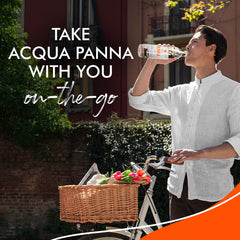 Acqua Panna label closeup showing premium mineral balance.