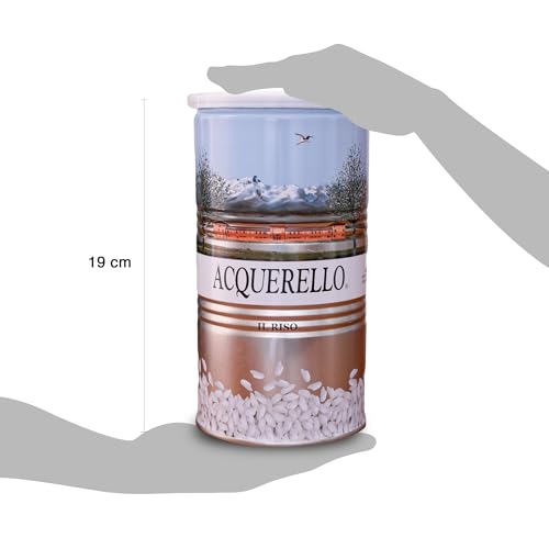 Acquerello Carnaroli packaging closeup reveals premium rice quality and care.