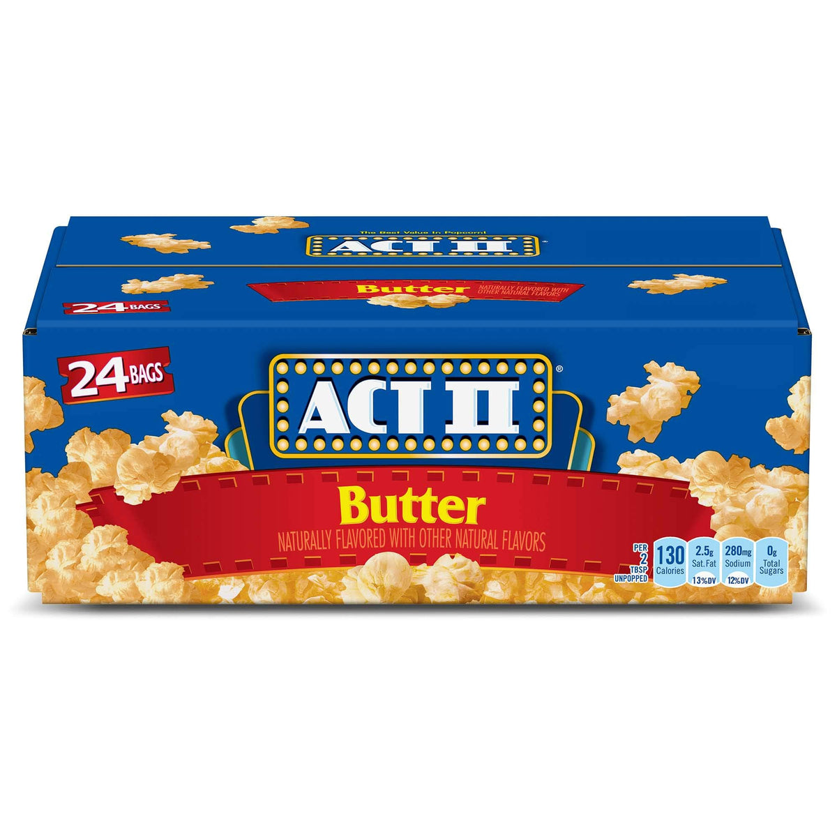 ACT II Butter Popcorn box with 24-pack, ideal for family movie night