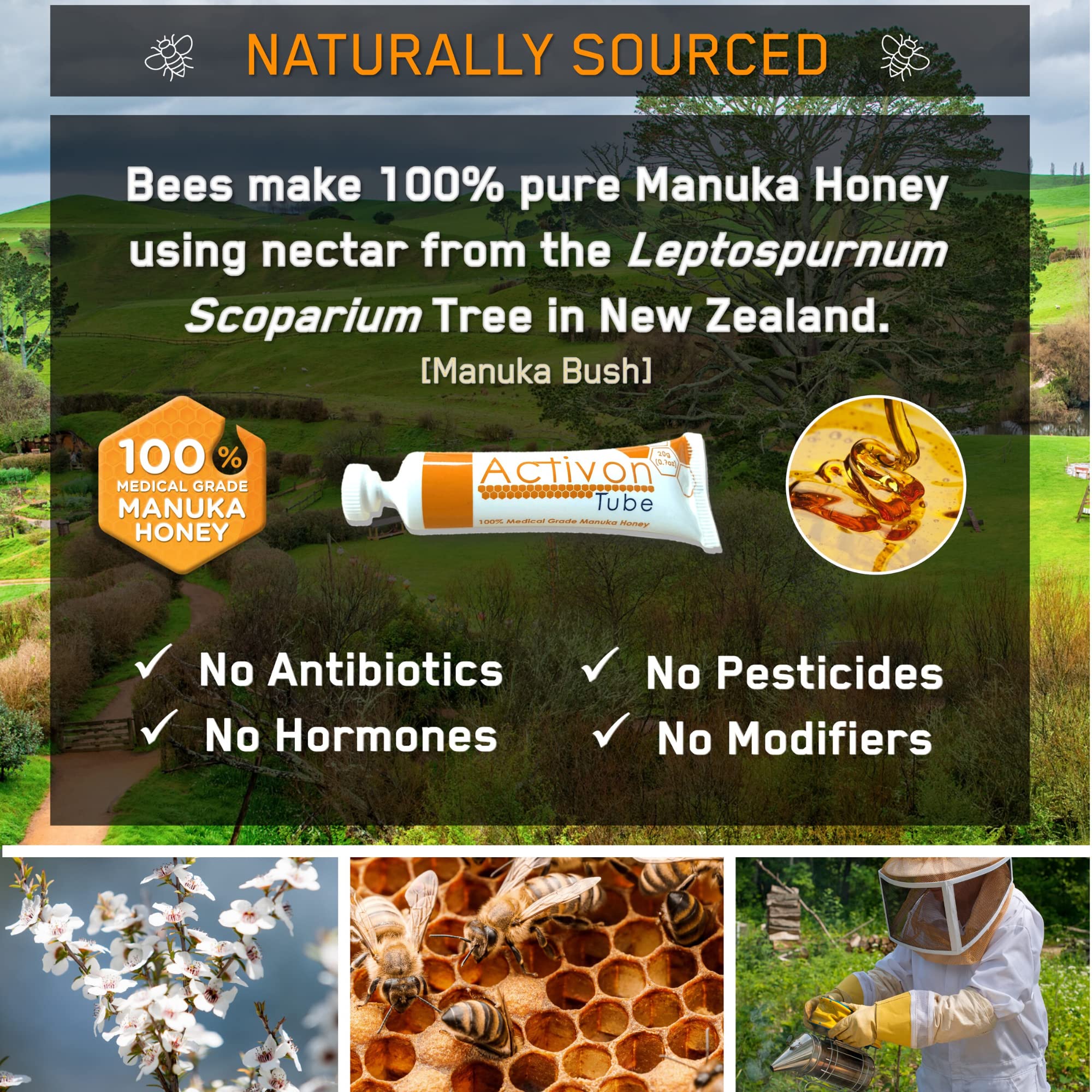ActivOn Manuka honey gel tube packaging with natural healing potential