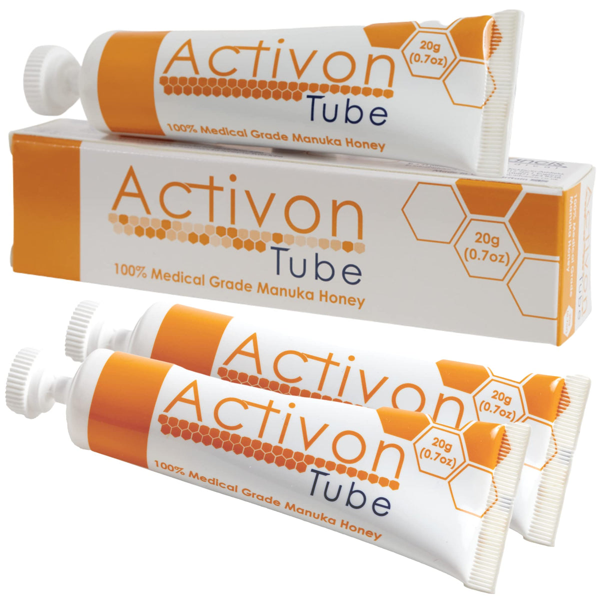 ActivOn manuka honey gel tube 3-pack packaging for convenient home wound care.