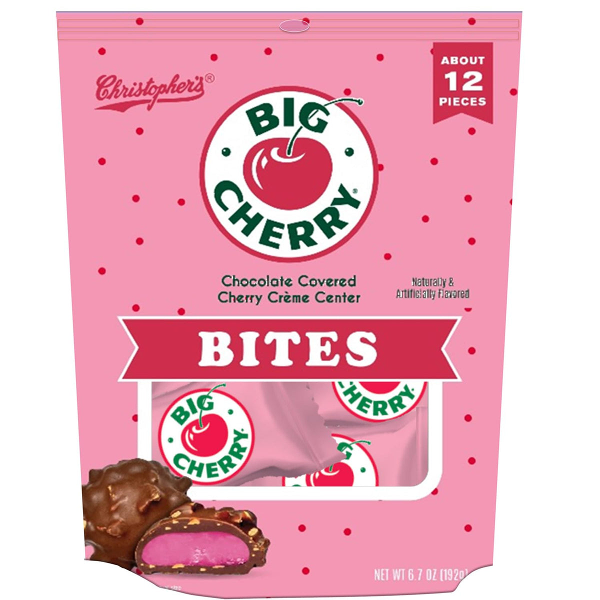 Adams & Brooks Big Cherry Bites with chocolate and cherry center for a rich snack.