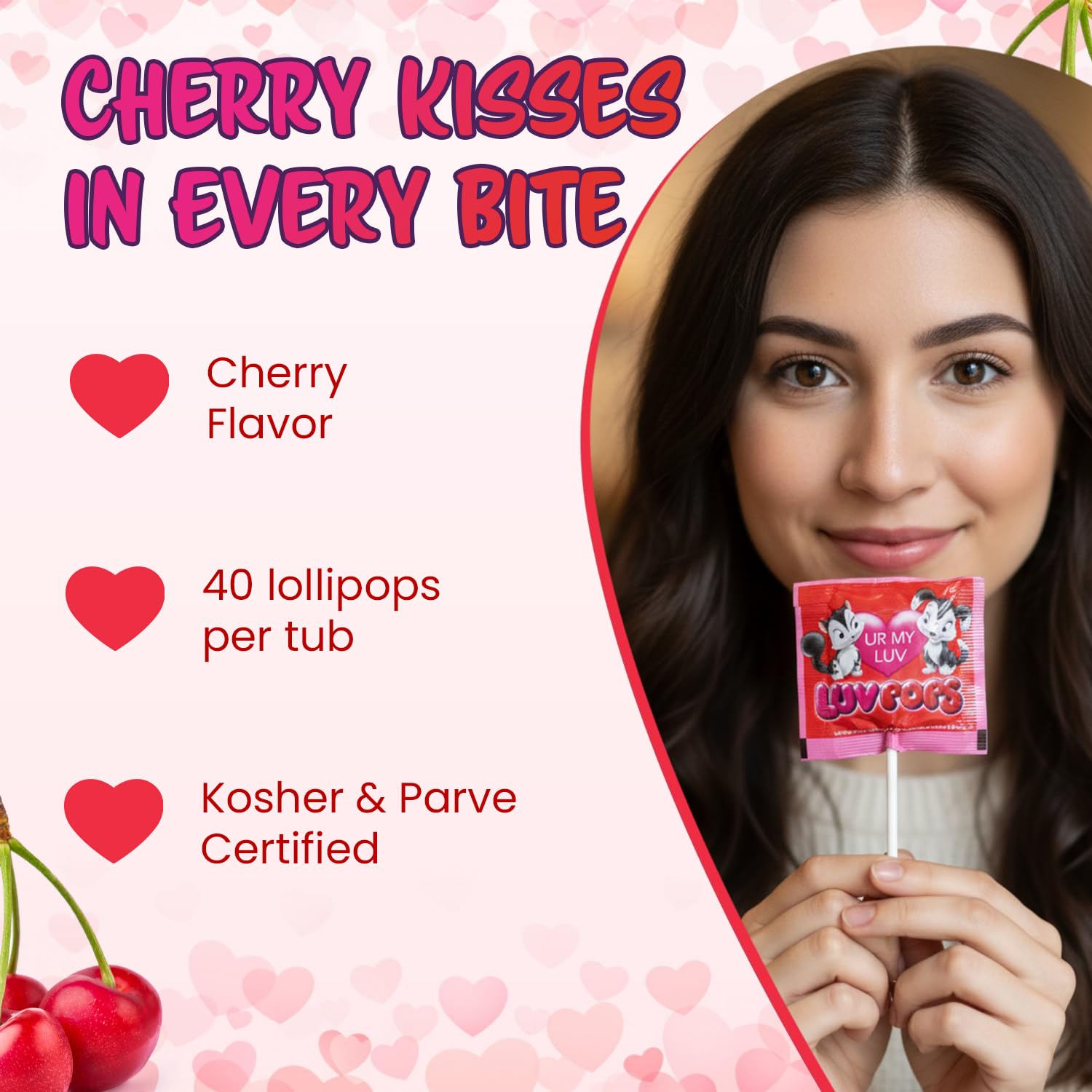 Adams & Brooks Luv Pops tub packaging shows 40-count set for easy sharing.