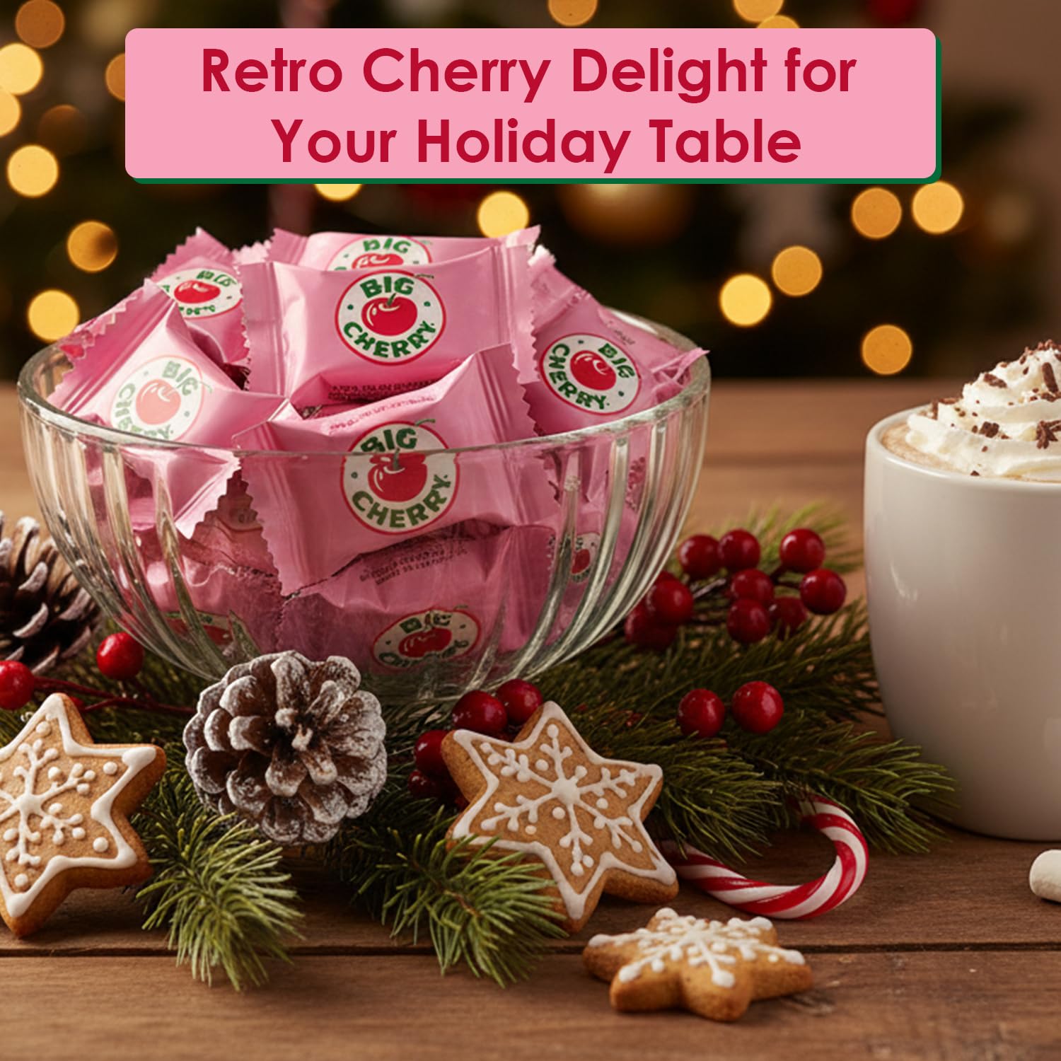 Nostalgic candy moment evokes memories with chocolate cherry flavor.