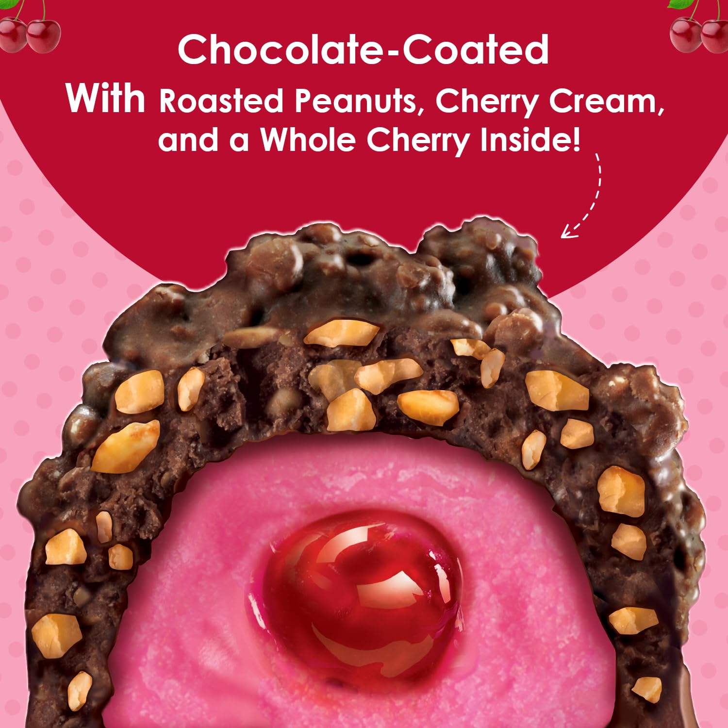 Adams and Brooks Big Cherry Bars chopped peanuts on top, crunch