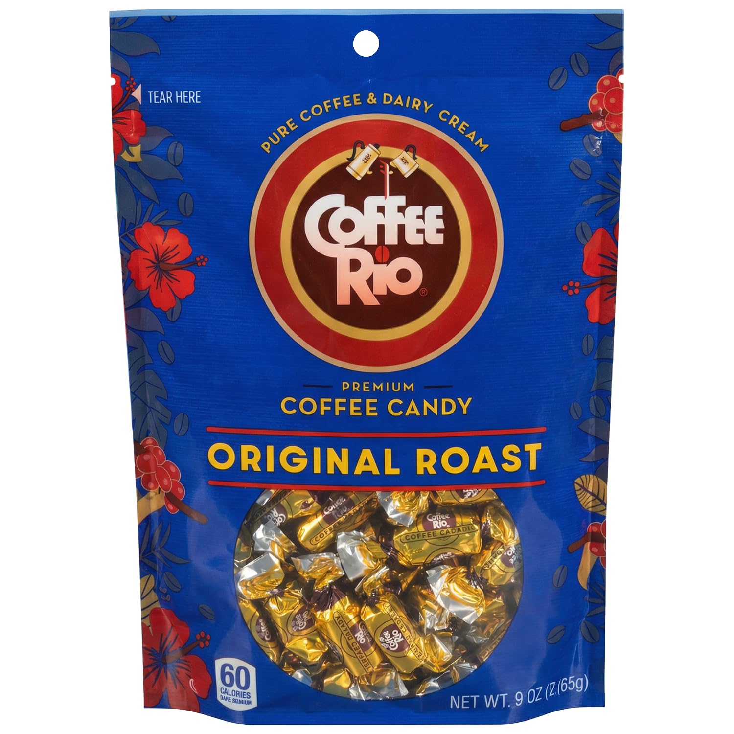 Coffee Rio Original Roast caramel candies in stand-up bag for easy office snacking