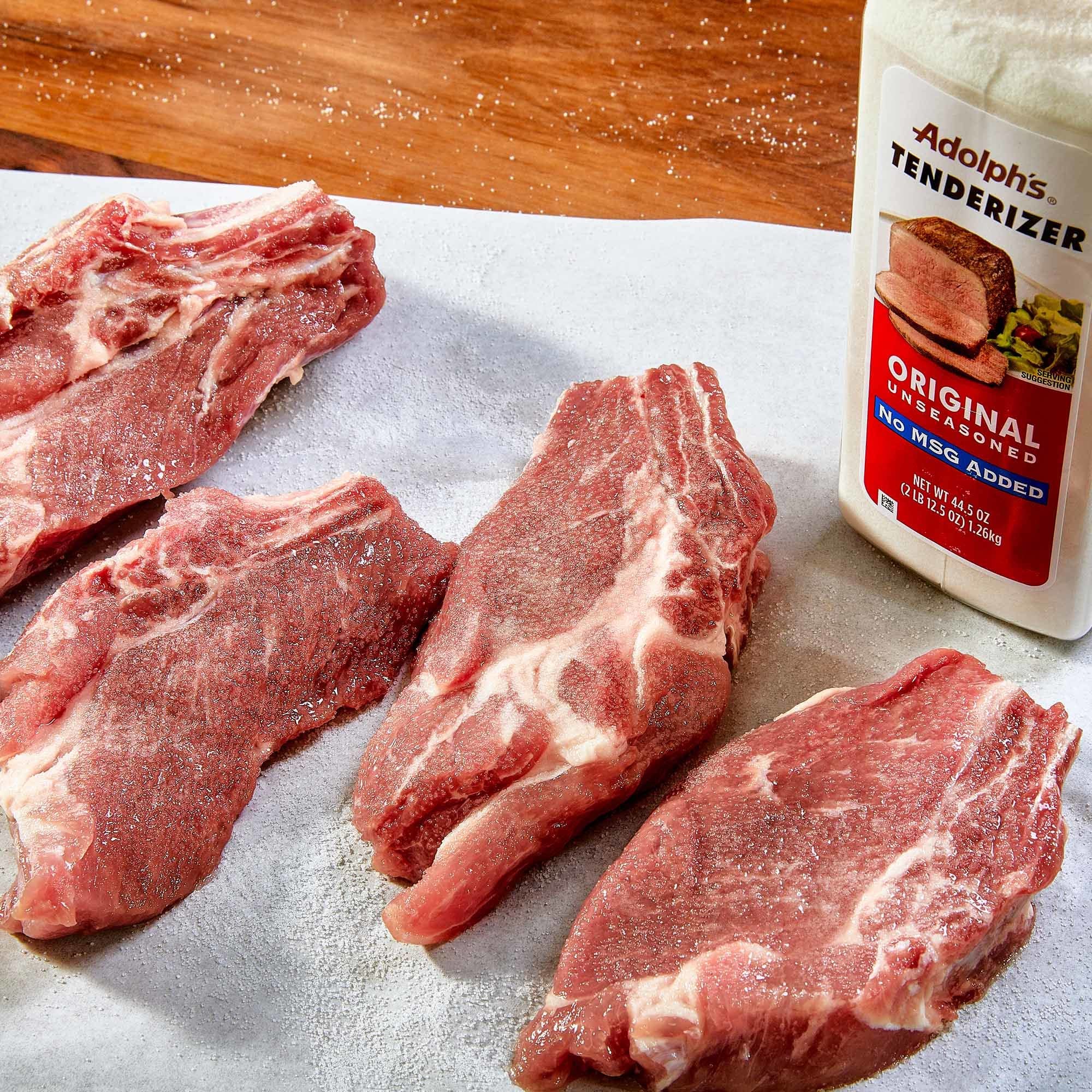 Label view of Adolph's Unseasoned Tenderizer showing no MSG or artificial colors