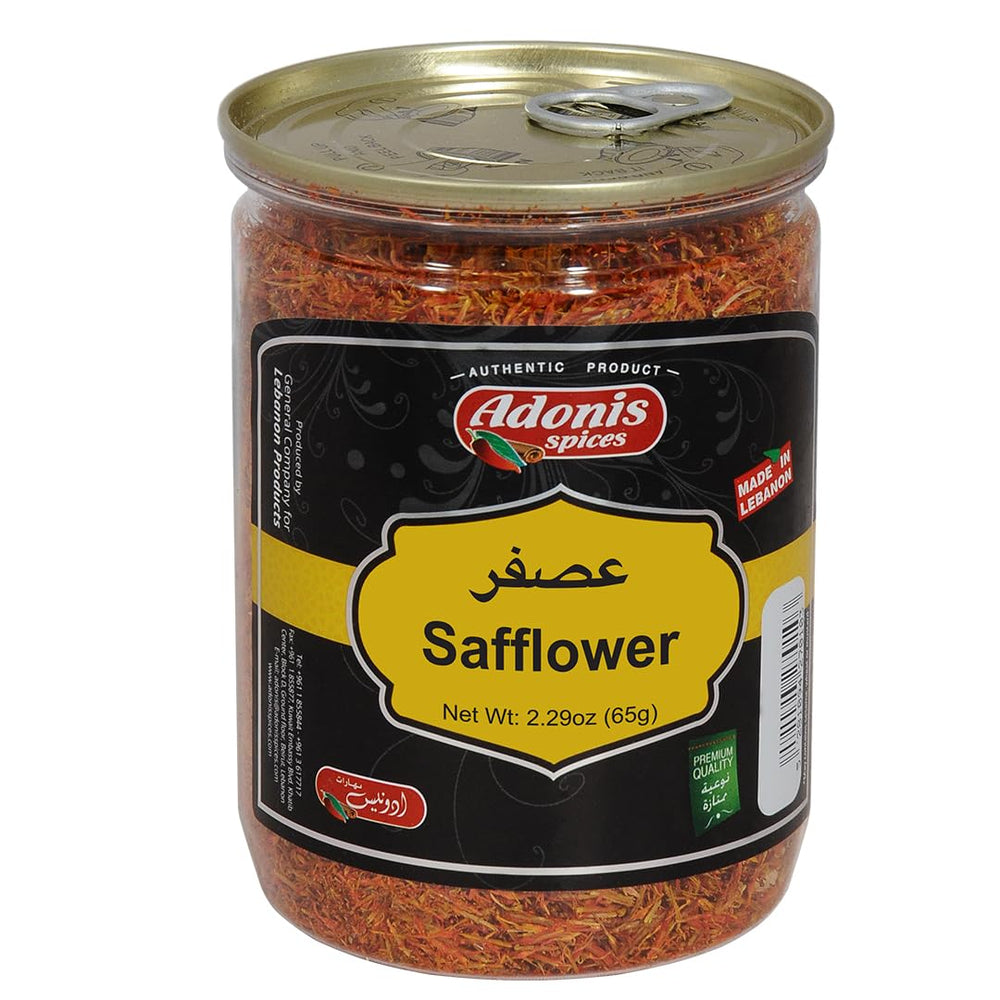 Adonis safflower petals close-up, colorful spice ideal for color and aroma.