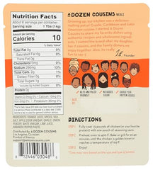 A Dozen Cousins Mexican Pollo Asado seasoning label close-up highlights simple ingredients