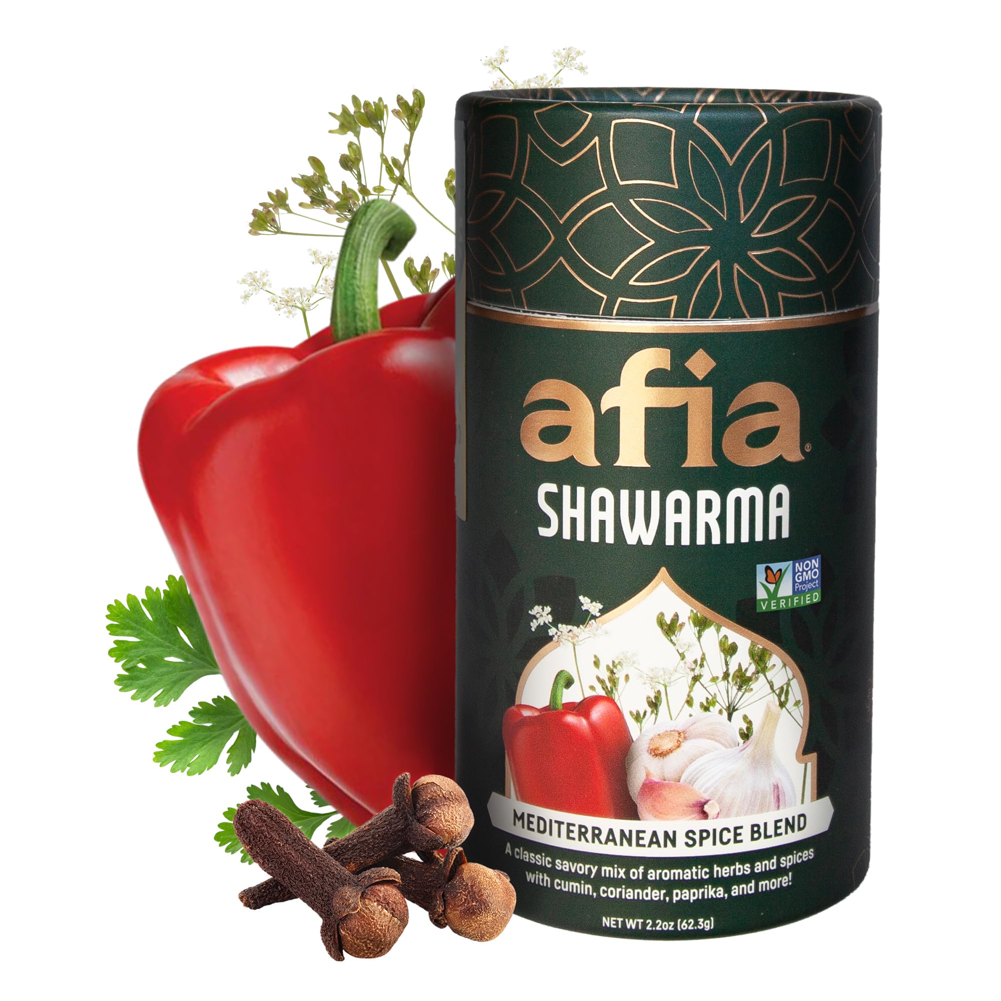 Afia Shawarma Seasoning bottle showcases bold Middle Eastern flavors for authentic marinades.