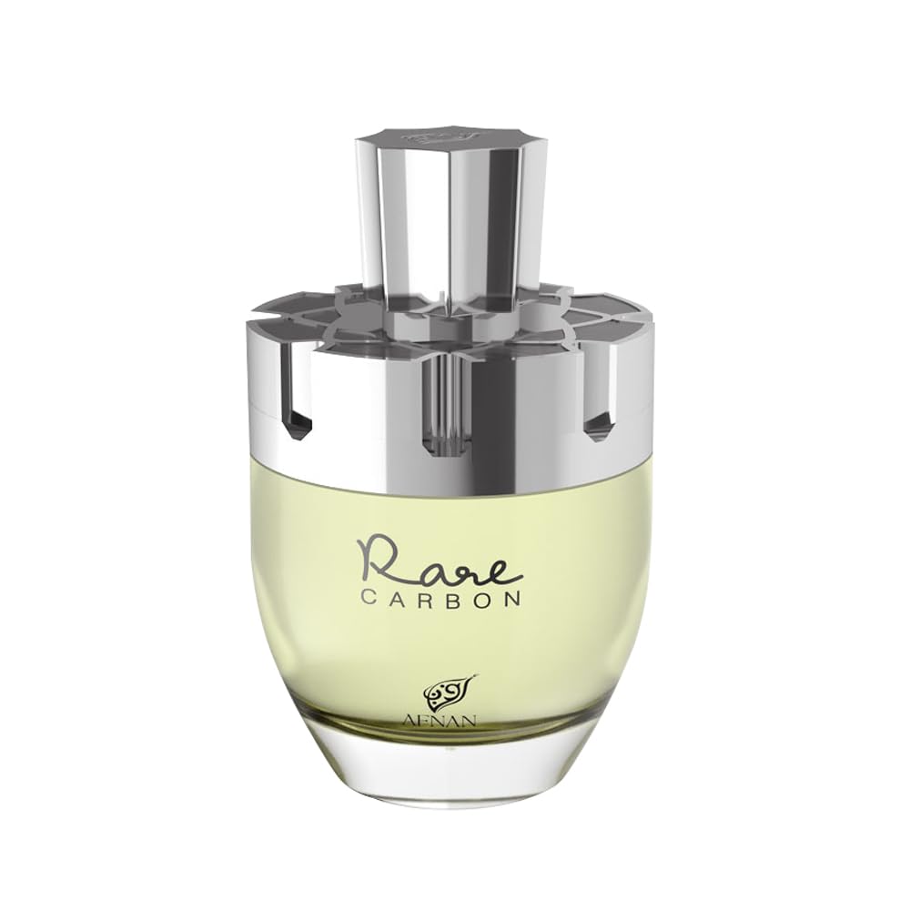Afnan Rare Carbon bottle front view with bold leather notes for daytime wear