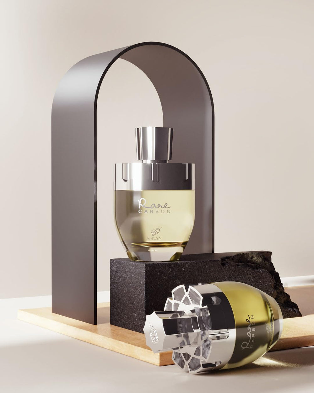 Afnan Rare Carbon luxury bottle on a dresser creates a refined daytime presence
