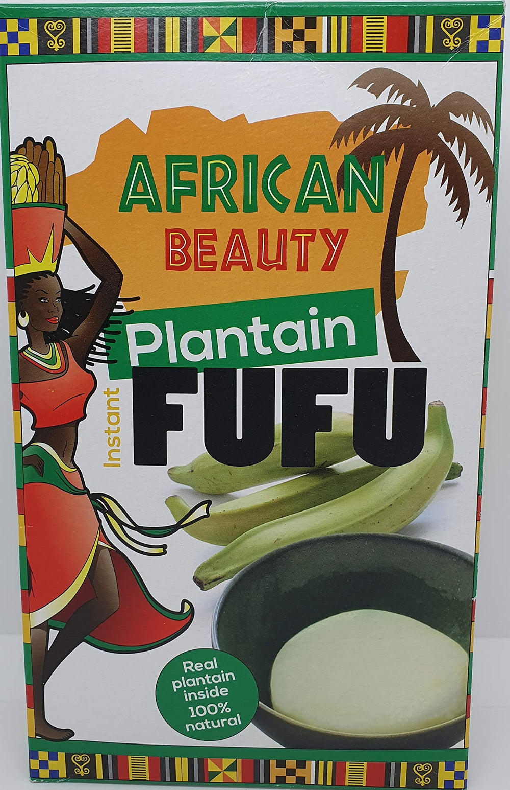 African Beauty Plantain Fufu Flour 24oz packshot shows premium natural ingredients for authentic fufu.