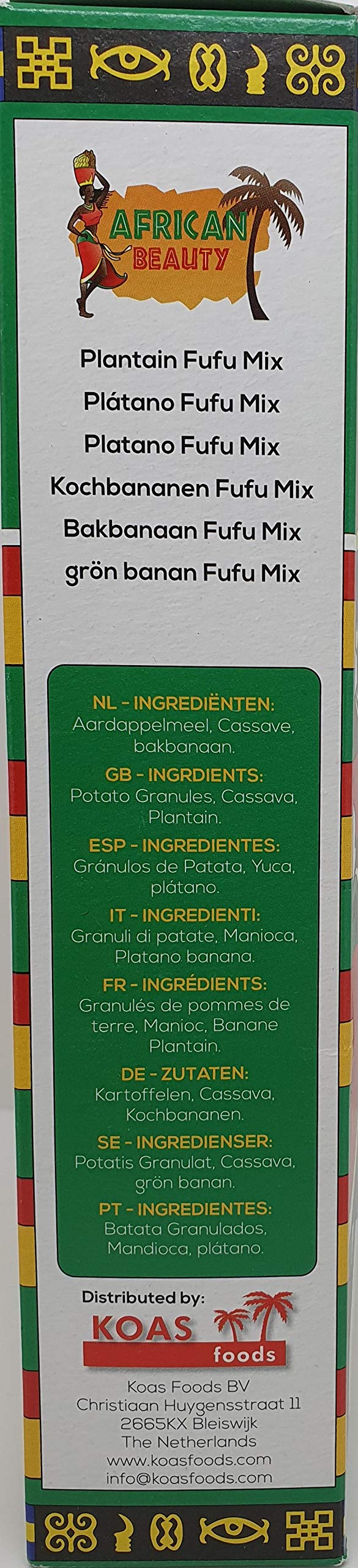 African Beauty Plantain Fufu Flour serving ideas image suggests pairing with soups.