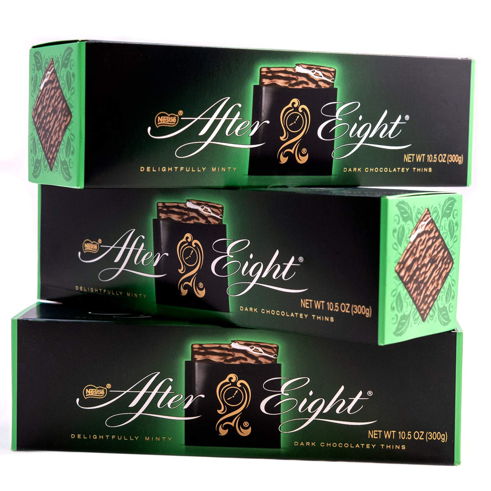 After Eight Dark Mint Thins back view highlighting three-pack size
